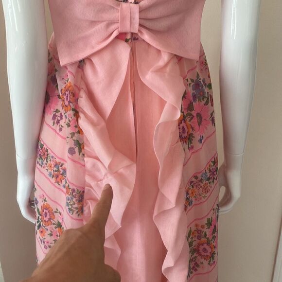 Vintage Pink Floral Victorian Style High Neck Maxi Dress Size Small - Picture 14 of 16